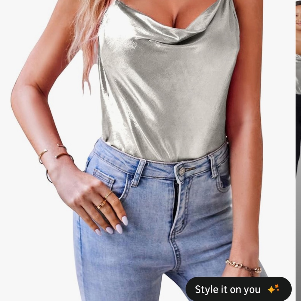 Silver Cowl Neck Women Top